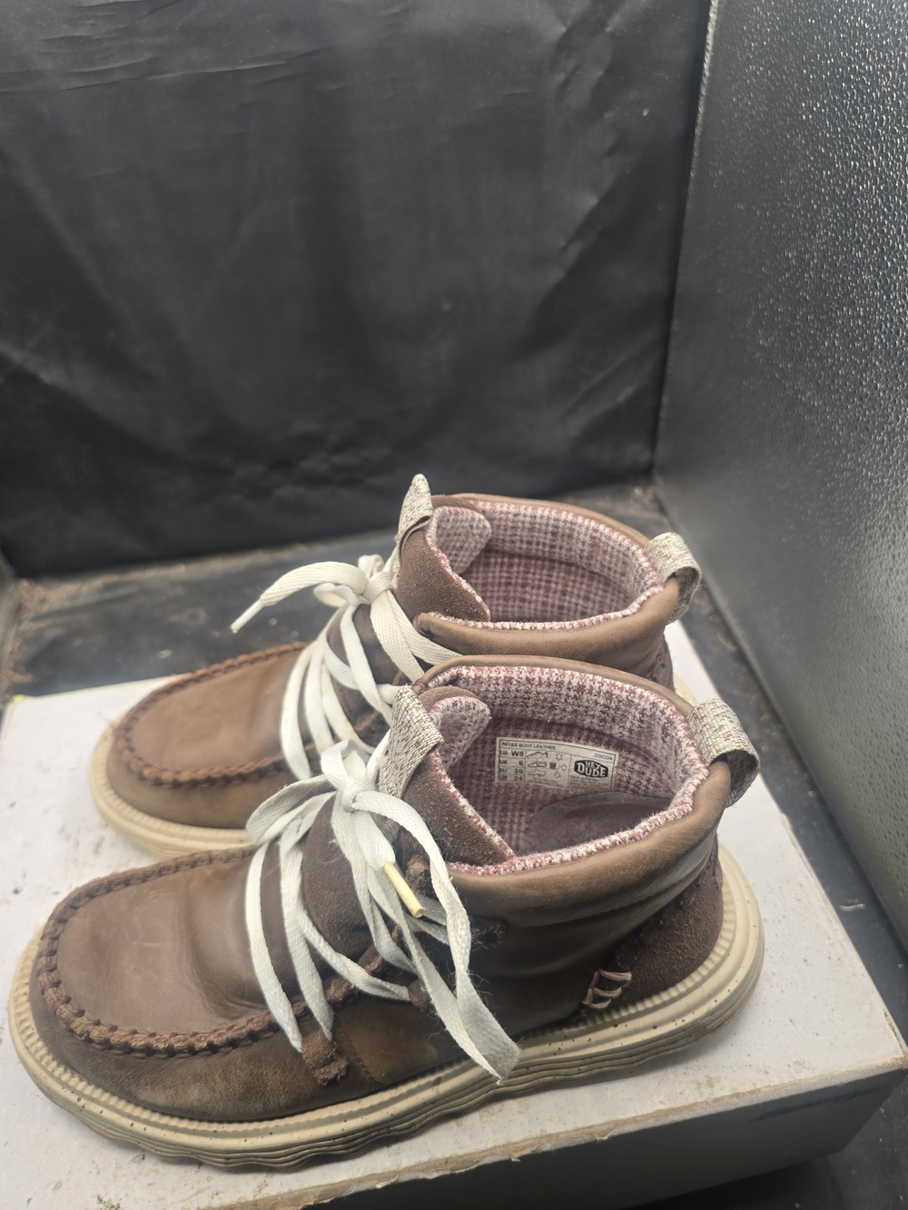 Hey Dude Brown Lace-Up Ankle Boots with Cream Laces